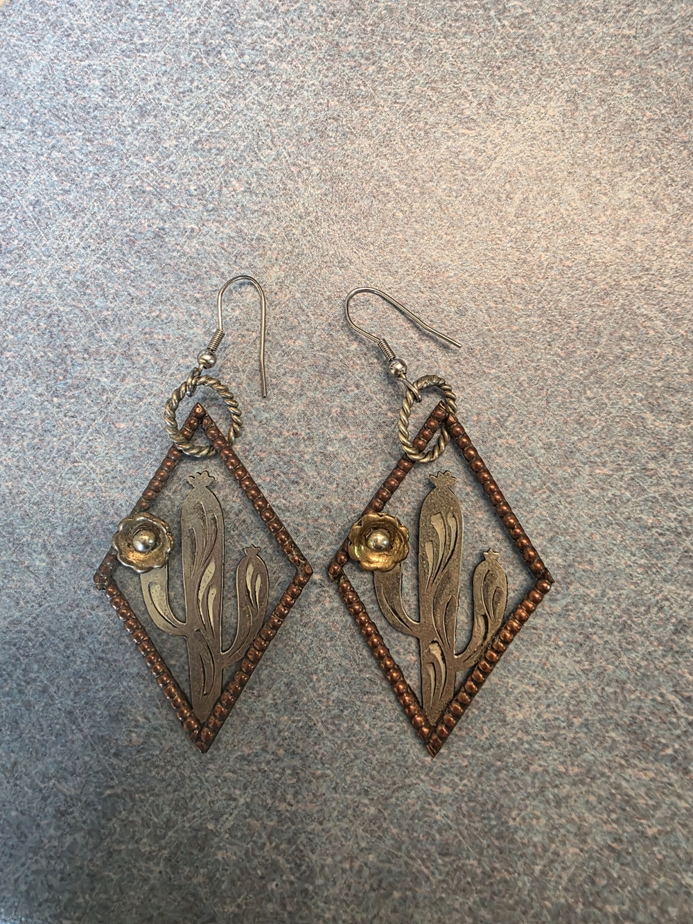 Vintage-Inspired Brown and Gold Floral Diamond Drop Earrings